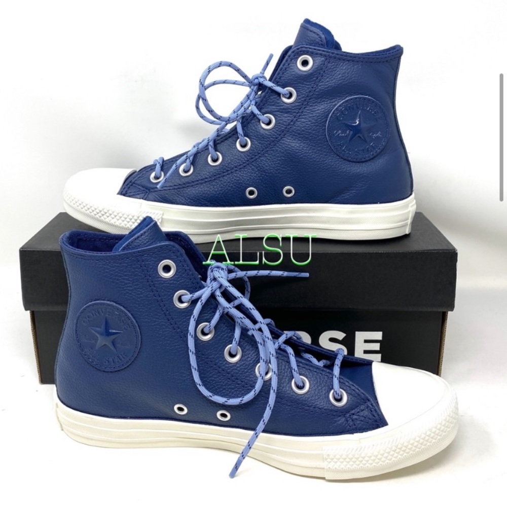High top blue leather converse